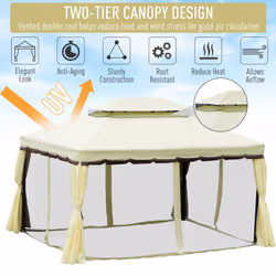 Outsunny 3m x 3.6m Aluminium Gazebo Canopy Patio Marquee Party Tent Cream White