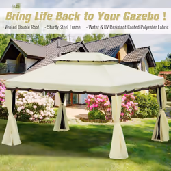Outsunny 3m x 3.6m Aluminium Gazebo Canopy Patio Marquee Party Tent Cream White - Additional view 6