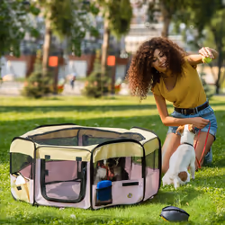 PawHut Fabric Pet Dog Cat Puppy Playpen Rabbit Guinea Pig Play Pen in Pink Small