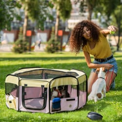 PawHut Fabric Pet Dog Cat Puppy Playpen Rabbit Guinea Pig Play Pen in Pink Small