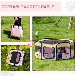PawHut Fabric Pet Dog Cat Puppy Playpen Rabbit Guinea Pig Play Pen in Pink Small