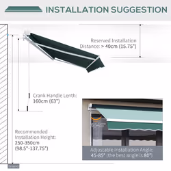Outsunny Garden Sun Shade Canopy Retractable Awning, 2.5 x 2m, Green - Additional view 4