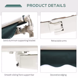 Outsunny Garden Sun Shade Canopy Retractable Awning, 2.5 x 2m, Green - Additional view 6