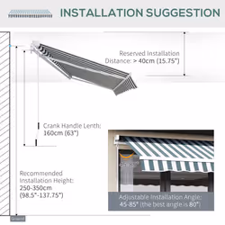 Outsunny Garden Sun Shade Canopy Retractable Awning, 2.5 x 2m, Green and White - Additional view 4
