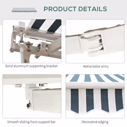 Outsunny Garden Sun Shade Canopy Retractable Awning, 2.5 x 2m, Green and White - Additional view 6