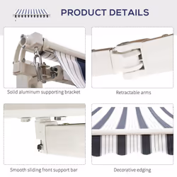 Outsunny Garden Sun Shade Canopy Retractable Awning, 2.5 x 2m, Blue and White - Additional view 5