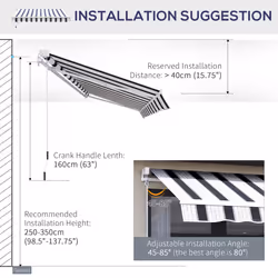 Outsunny Garden Sun Shade Canopy Retractable Awning, 2.5 x 2m, Blue and White - Additional view 6