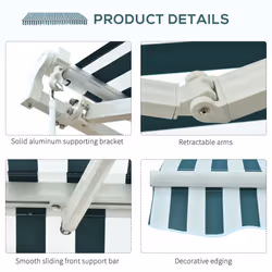 Outsunny Garden Sun Shade Canopy Retractable Awning, 3 x 2.5m, Green and White - Additional view 7