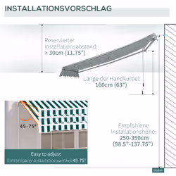 Outsunny Garden Sun Shade Canopy Retractable Awning, 3 x 2.5m, Green and White - Additional view 8