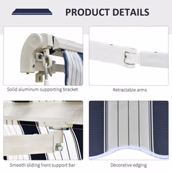 Outsunny Garden Sun Shade Canopy Retractable Awning, 3 x 2.5m, Blue and White - Additional view 4