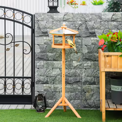 PawHut Wooden Bird Table Free Standing Feeder Garden and Backyard Station