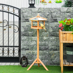 PawHut Wooden Bird Table Free Standing Feeder Garden and Backyard Station
