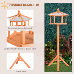 PawHut Wooden Bird Table Free Standing Feeder Garden and Backyard Station - Additional view 11