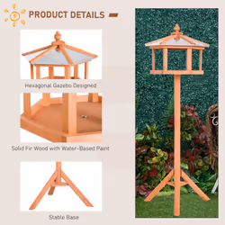 PawHut Wooden Bird Table Free Standing Feeder Garden and Backyard Station