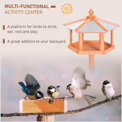 PawHut Wooden Bird Table Free Standing Feeder Garden and Backyard Station