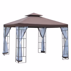 Outsunny 3 x 3(m) Patio Gazebo Canopy Garden Pavilion with 2 Tier Roof, Coffee