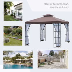 Outsunny 3 x 3(m) Patio Gazebo Canopy Garden Pavilion with 2 Tier Roof, Coffee - Additional view 6