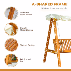 Outsunny Swing Chair 3 Seater Swinging Wooden Hammock Garden Seat Outdoor Canopy