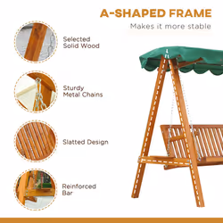 Outsunny Swing Chair 3 Seater Swinging Wooden Hammock Garden Seat Outdoor Canopy