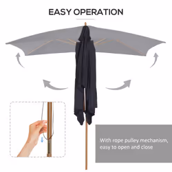 Outsunny Wooden Garden Parasol Sun Shade Patio Umbrella Canopy Black