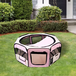 Fabric Pet Puppy Dog Cat Rabbit Pig Guinea Playpen Play Pen Run M Pink and Cream