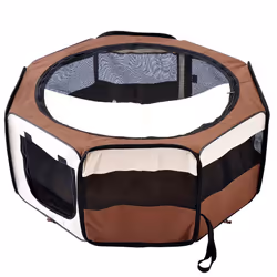 Fabric Pet Puppy Dog Cat Rabbit Pig Guinea Playpen Play Pen Run Brown Cream M - Additional view 8