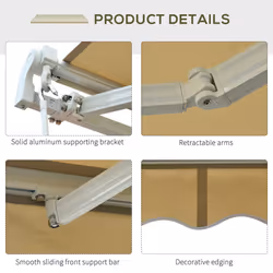 Outsunny Garden Sun Shade Canopy Retractable Awning, 3 x 2.5m, Cream White