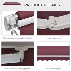 Outsunny Garden Sun Shade Canopy Retractable Awning, 3 x 2.5m, Wine Red