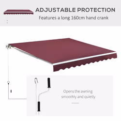 Outsunny Garden Sun Shade Canopy Retractable Awning, 3 x 2.5m, Wine Red - Additional view 5