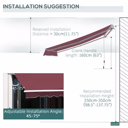 Outsunny Garden Sun Shade Canopy Retractable Awning, 3 x 2.5m, Wine Red - Additional view 7