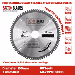 TCT190MXA 2x Saxton TCT Circular Wood Saw Blade 190mm Pack A for Bosch Makita Dewalt