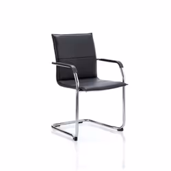 Sleek design meeting chair is ideal for boardrooms with its unique all in one soft leather shell. curved chrome frame and pad ...