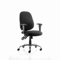 An ergonomically designed task chair with deep foam cushioning. dished seat. pronounced kidney and lumbar shaping and ratchet ...
