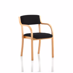 A beech wooden frame with generous seat and arms as standard in a choice of black or blue fabric. Ideal for many functions.