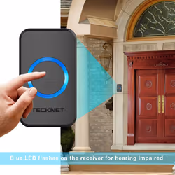 TeckNet Wireless Doorbell, Waterproof Wall Plug-in Cordless Door Chime Kit With 300m Range, 52 Chimes, 4-Level Volume & Blue Light, No Batteries...
