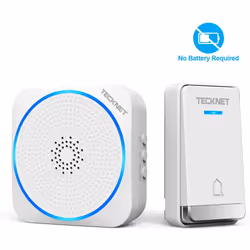 TECKNET No Battery Required Doorbell, Wireless Doorbell Self-Powered Push Button Wall Plug-in Cordless Door Chime at 492ft Ra ...