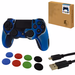 ZedLabz Protect & play kit for PS4 inc silicone cover, thumb grips & 3m charging cable - camo blue, PlayStation 4, Protective ...