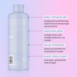 Lee Stafford Blue Toning Shampoo | Bleach Blonde Ice White Collection - Corrects Brassy & Orange Tones  Great for HIghlighted  Cool Hair  16.9 Fl Oz