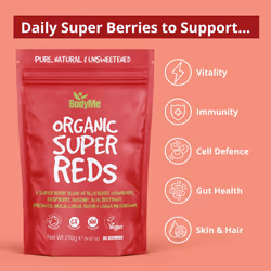 Organic Vegan Reds Powder | 270g | Super Reds Blend | with Blueberry Cranberry Raspberry Rosehip Acai Beetroot Prebiotic