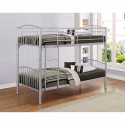 Corfu Metal Bunkbed Single 90cm 3FT  Bunk Bed with Beech Post Caps in Silver