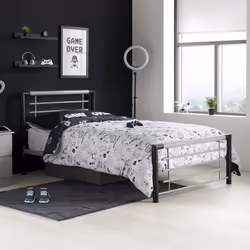 Faro 90cm 3FT Single Black & Silver Metal Bed Frame Bedstead Modern