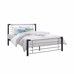 Faro Silver & Black Modern Metal Bed - Sprung Slatted Base - Steel Frame