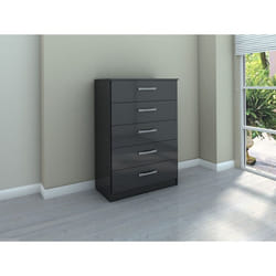 Birlea Lynx Black Gloss 5 Drawer Chest
