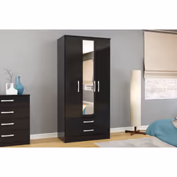 Larz 3 Door 2 Drawer Wardrobe With Mirror-Black