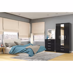 Larz 3 Door 2 Drawer Wardrobe With Mirror-Black - Additional view 4