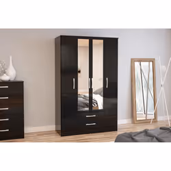 Larz 4 Door 2 Drawer Wardrobe With Mirror-Black