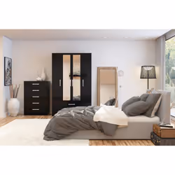 Larz 4 Door 2 Drawer Wardrobe With Mirror-Black - Additional view 5