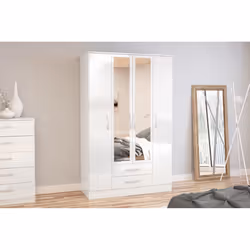 Larz 4 Door 2 Drawer Wardrobe With Mirror-White