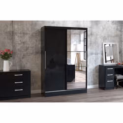 Larz 2 Door Sliding Wardrobe With Mirror-Black