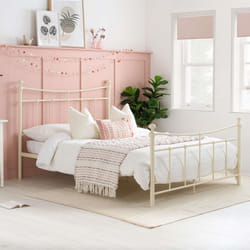 Emily 135cm 4FT6 Double Cream Ivory Metal Bed Frame Bedstead Sprung Base